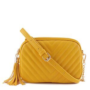 6070 Simple Shoulder Crossbody Bag With Metal Chain Strap And Tassel Top
